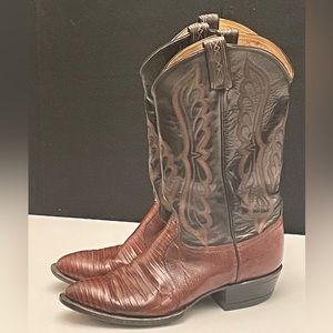 Tony Lama, Brown, Leather and Reptile Western Boots Black Label Size 9E  8563